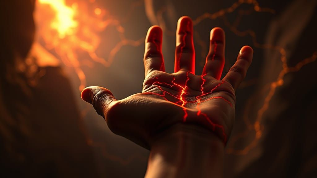 Hand Reveals Pulsing Energy: Psychological Horror Fantasy