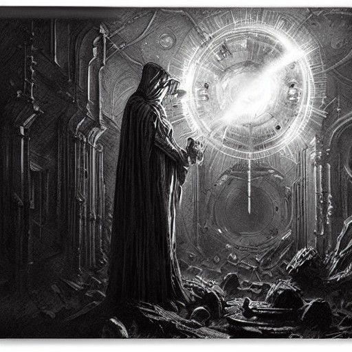 Cloaked artificer focused on casting a spell