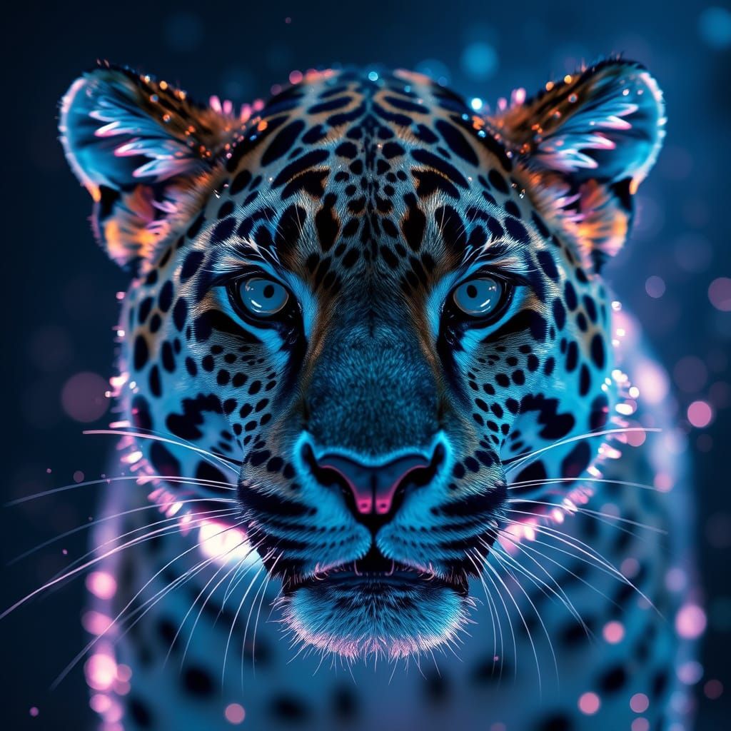 Glowing Leopard Dissolves into Cosmic Particles