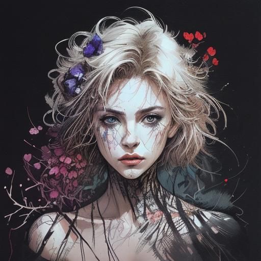 Floral Portrait in Carne Griffiths Style