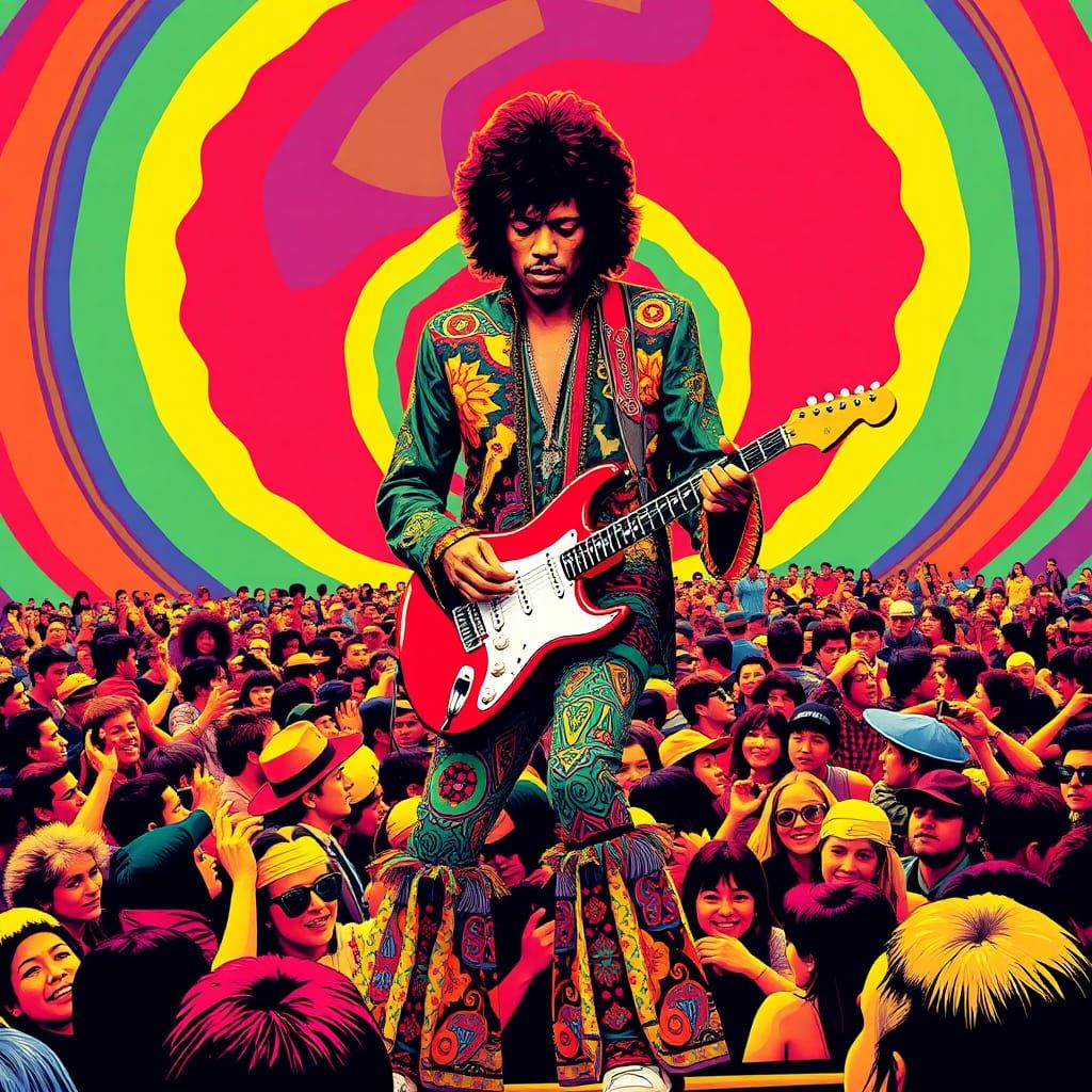 Psychedelic Guitarist at Music Festival in Digital Art