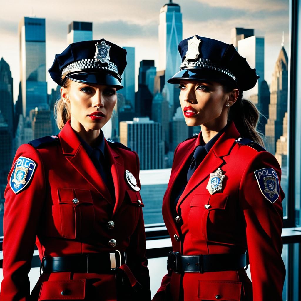 NYPD Policewomen in Red Suits, Cinematic Film Still