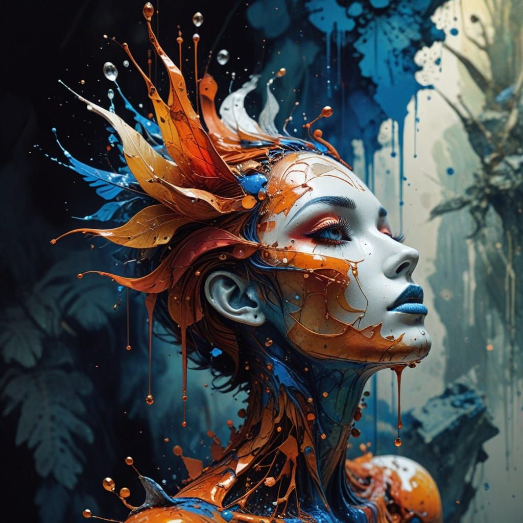 Abstract Ball-Jointed Doll Art in Swirling Ink Style