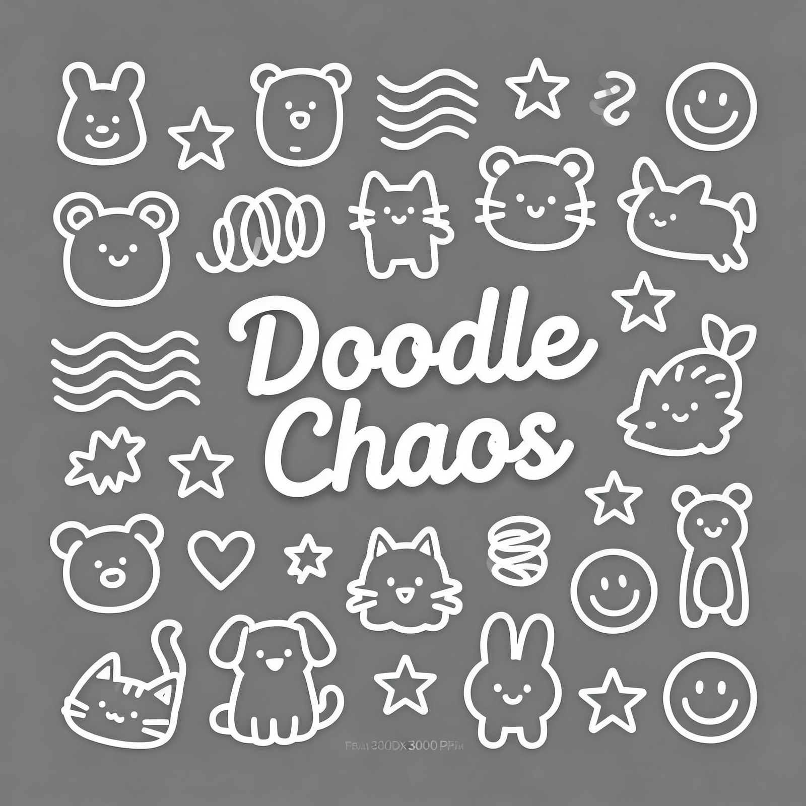 Doodle Chaos Sticker Sheet with Cute Animals