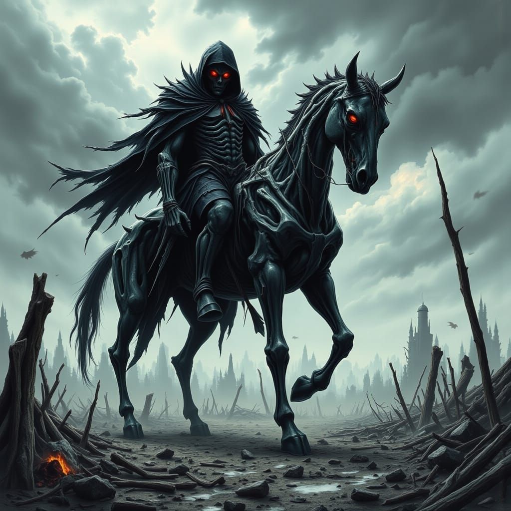 Skeletal Horse and Rider in Dark Fantasy Style