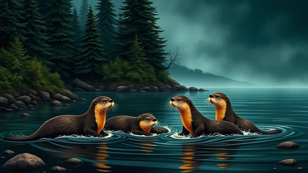 Otters Frolicking in Kwakwaka'wakw Formline Art