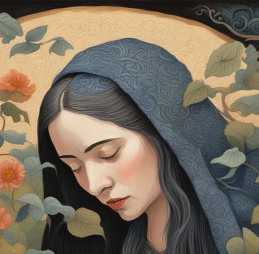 Blind Woman Reads Braille in Gothic Storybook Style