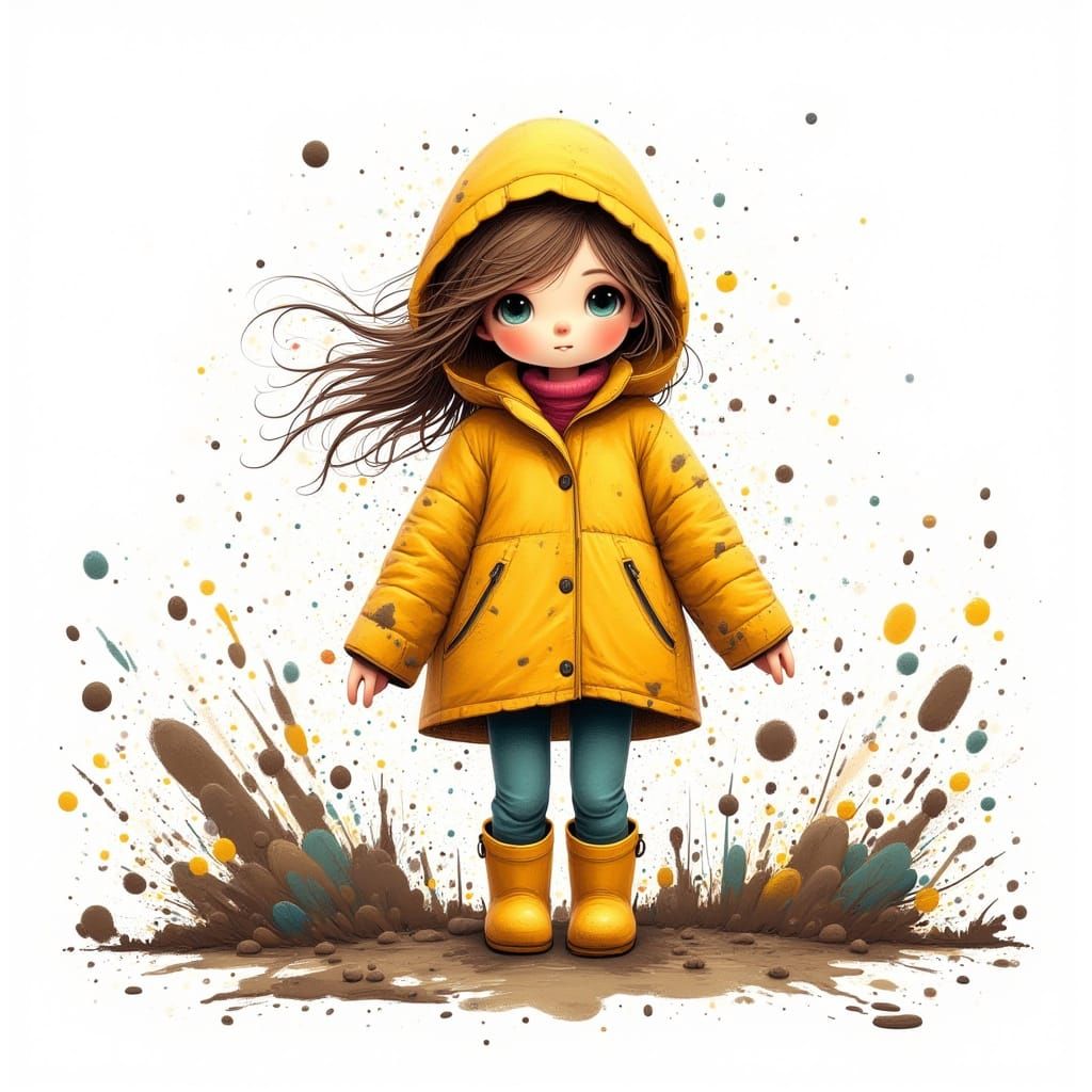 <lora:Ultra Cute Flux:1.0> A young girl splashing in a muddy...