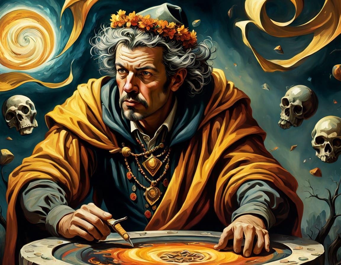 King of Hearts Above Abstract Vortex in Hyperrealistic Style