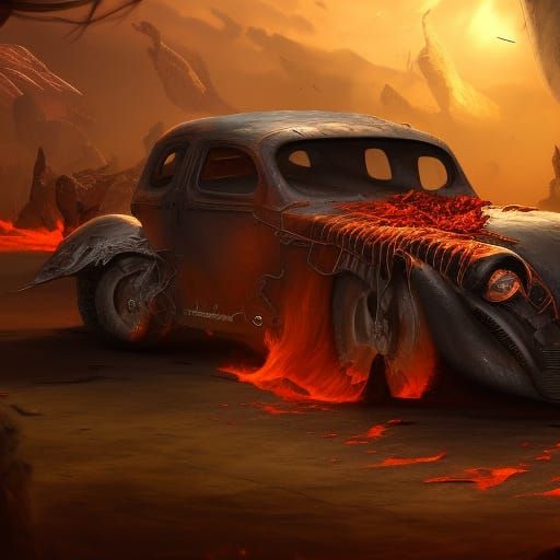 Infernal Car: A Matte Painting of Hellfire