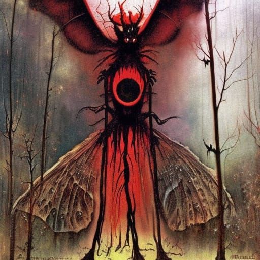 Eerie Mothman in Moonlit Woods, Americana Style