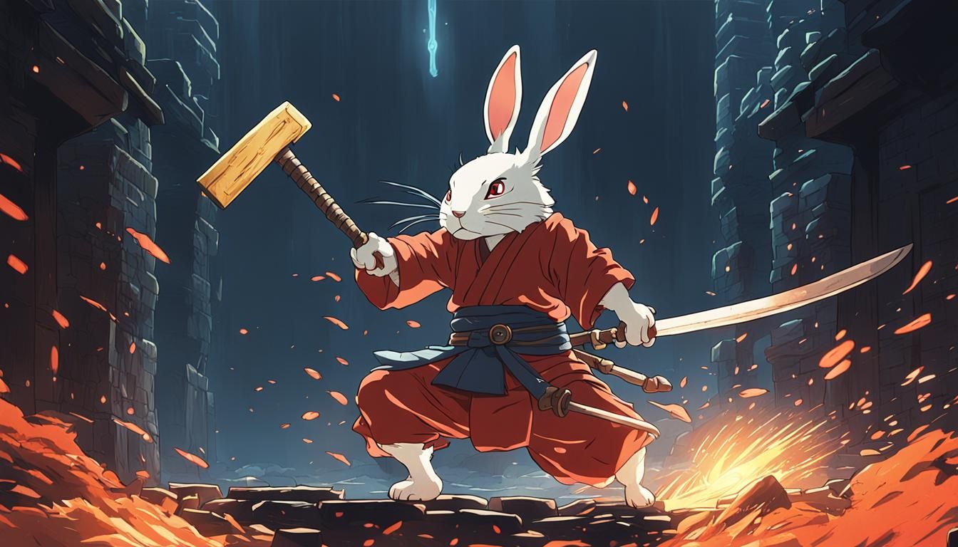 Samurai Rabbit God in Anime Style