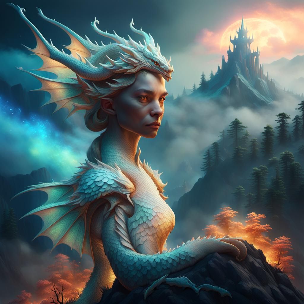 Majestic Dragon on Misty Peak: Fantasy Art