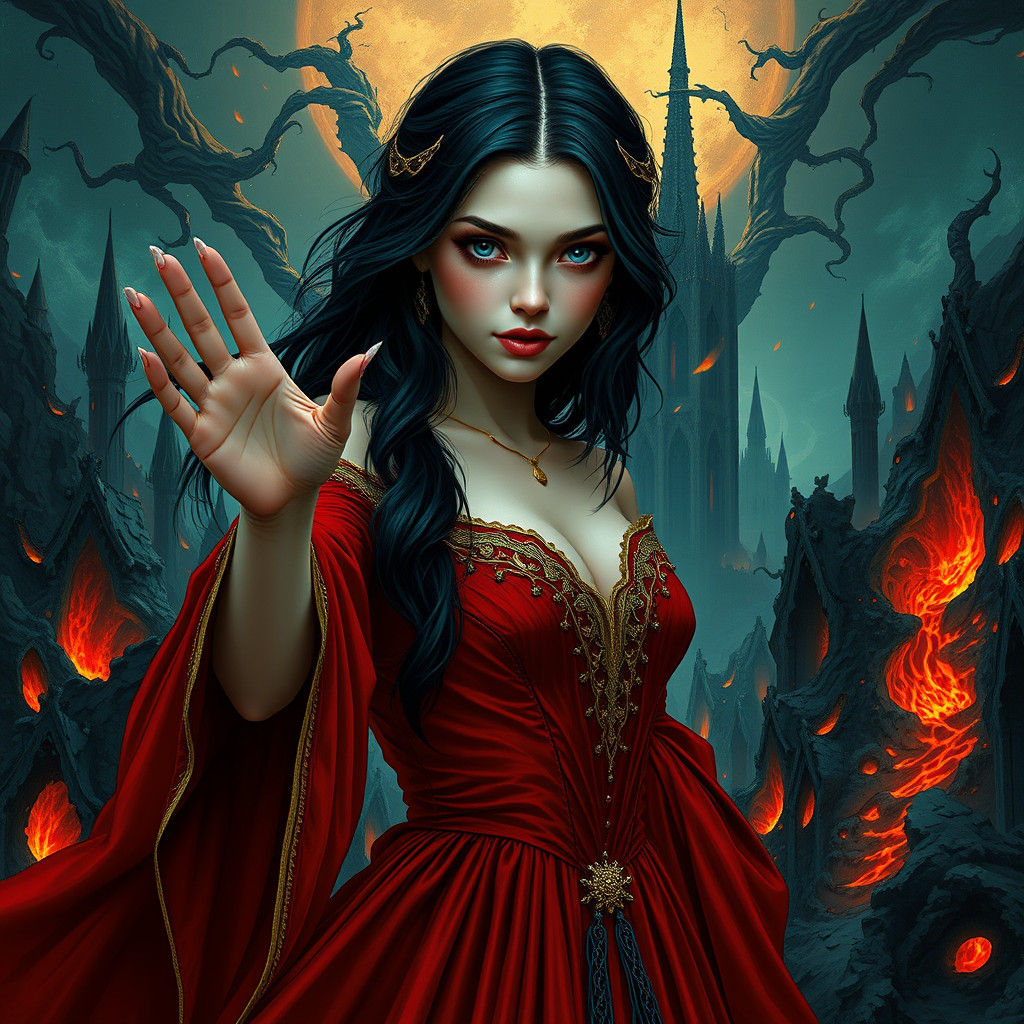 Ethereal Seductress of the Underworld Beckons in Crimson