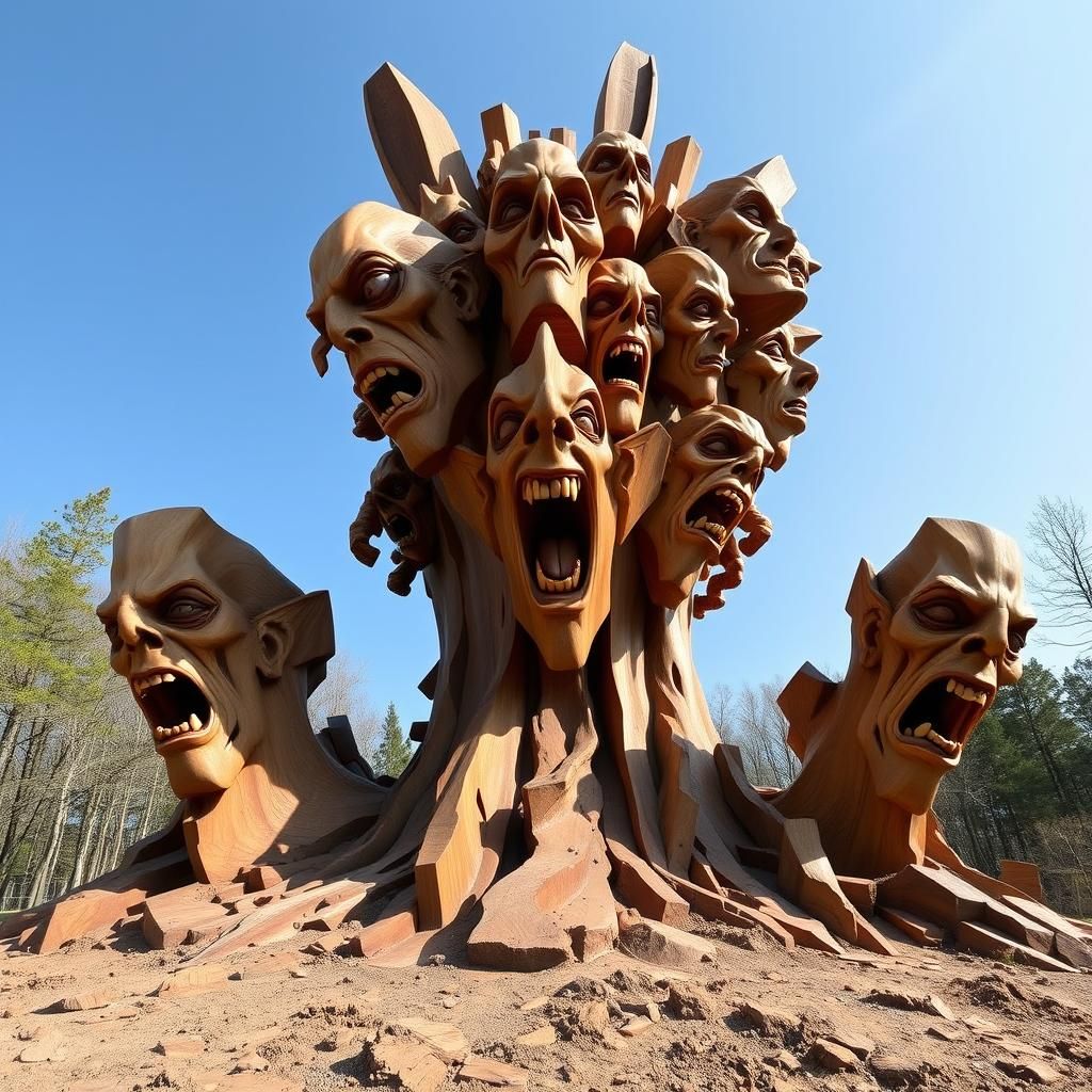 Colossal Wooden Sculpture Erupts from Earth