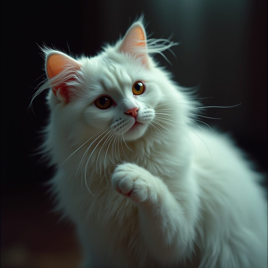 Majestic White Turkish Angora Cat Grooming