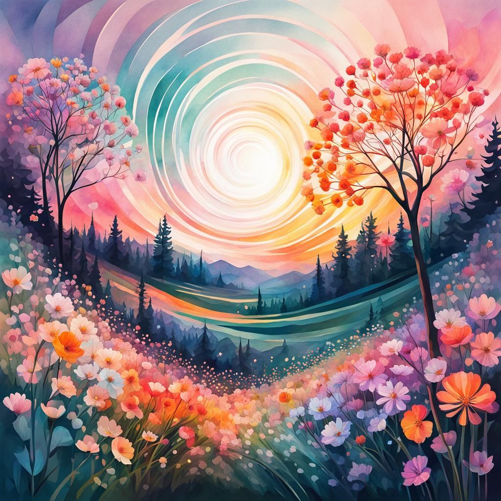 Floral Double Exposure in Pastel Watercolor Style