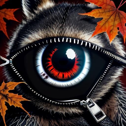 Surreal Raccoon Reveals Eyeball in Maple Forest
