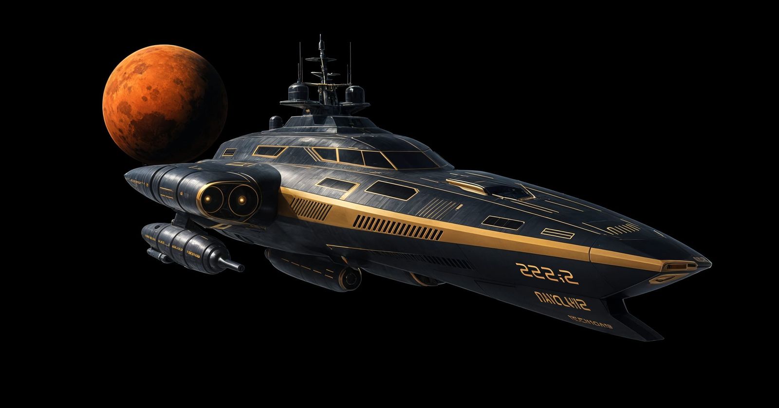 Sleek Stealthy Space Yacht with Armaments