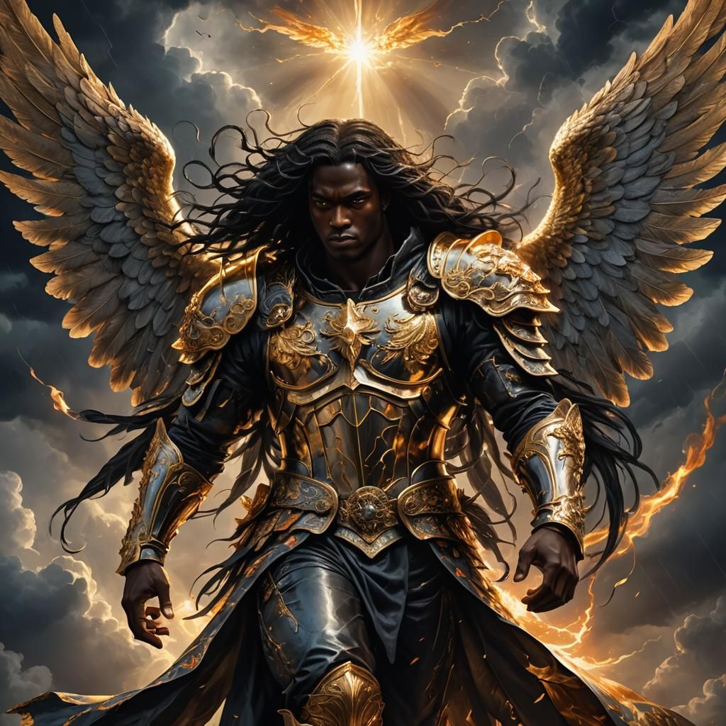 Fiery Baroque Angel in Stormy Fantasy Art