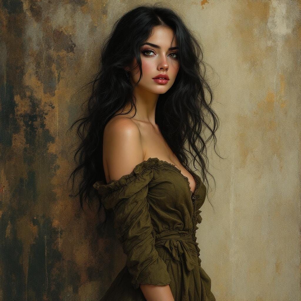 Italian Pin-Up in Alphonse Mucha and Tonalism Style