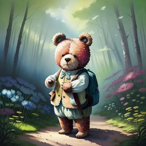 Teddy Bear's Outdoor Adventure: Watercolor Masterpiece