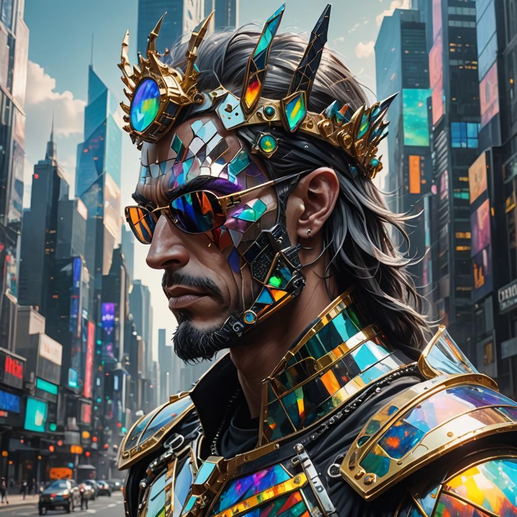 Cybernetic Warlock with Opal Crown Reflecting City