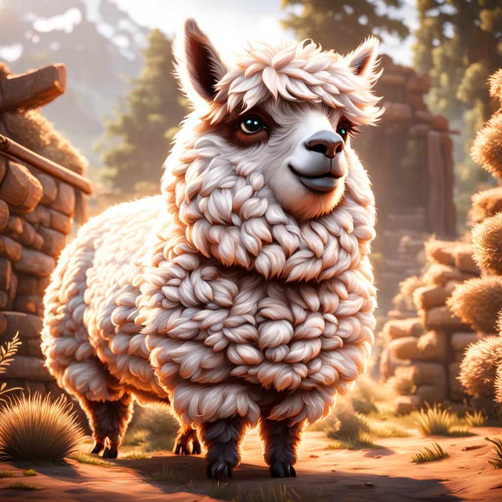 Alpaca Pig Hybrid in 3D Game Cinematic Style