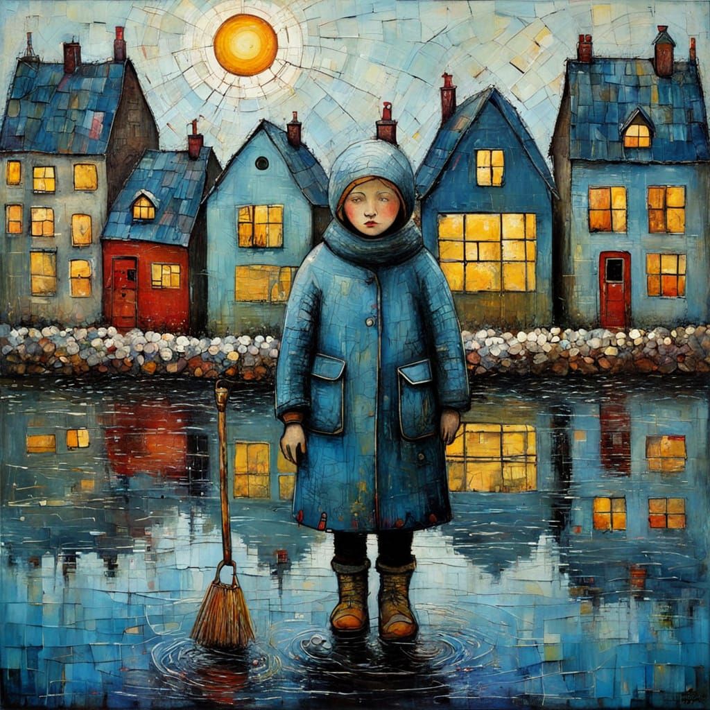 Textured Encaustic Painting in Naive Style