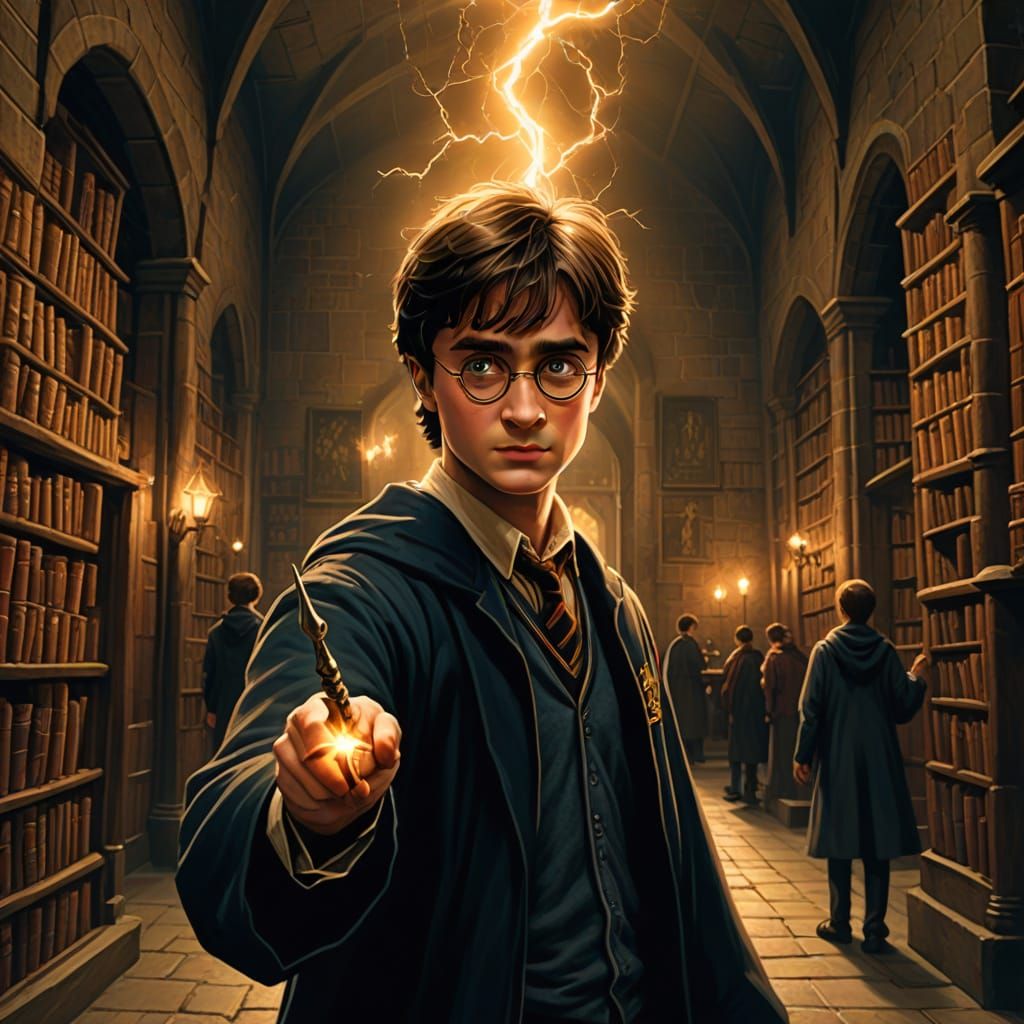 Harry Potter with a lightning bolt wand