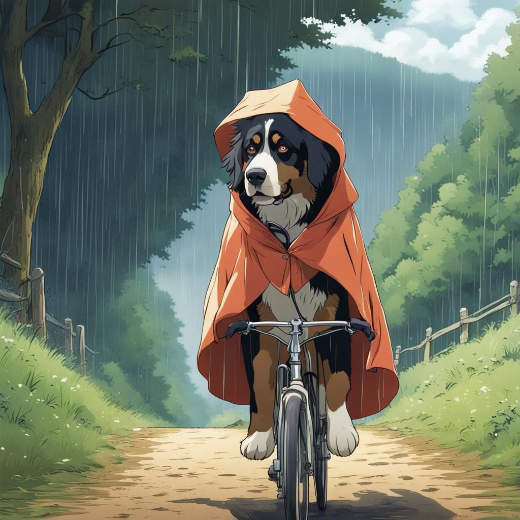 Bernese Hound Chases Fox: Studio Ghibli Anime