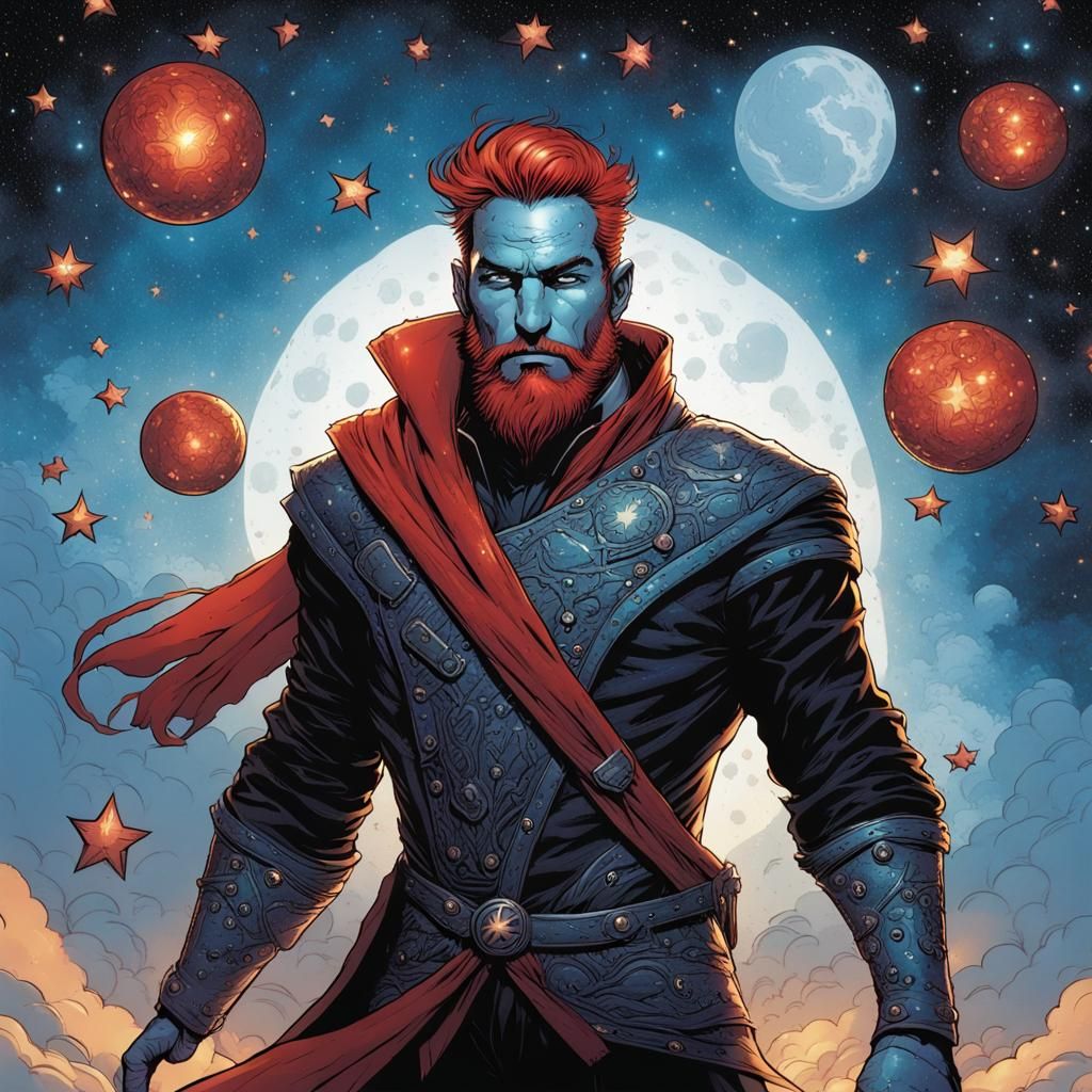 Blue Humanoid in Starry Tights, Comic Book Art