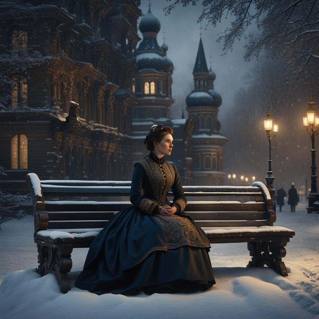 Victorian Woman in Snowy 1850s Moscow
