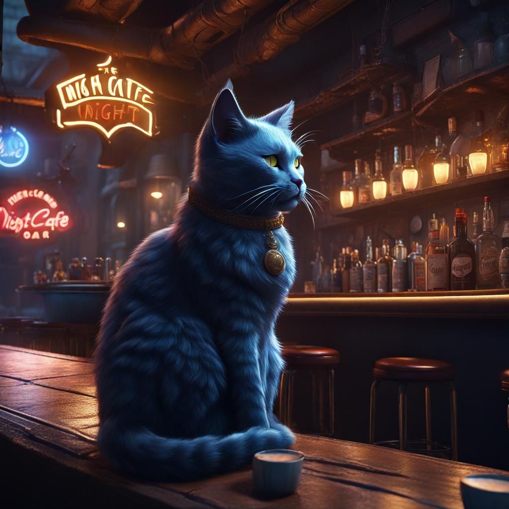 Cat at The Night Cafe: Detailed Matte Painting