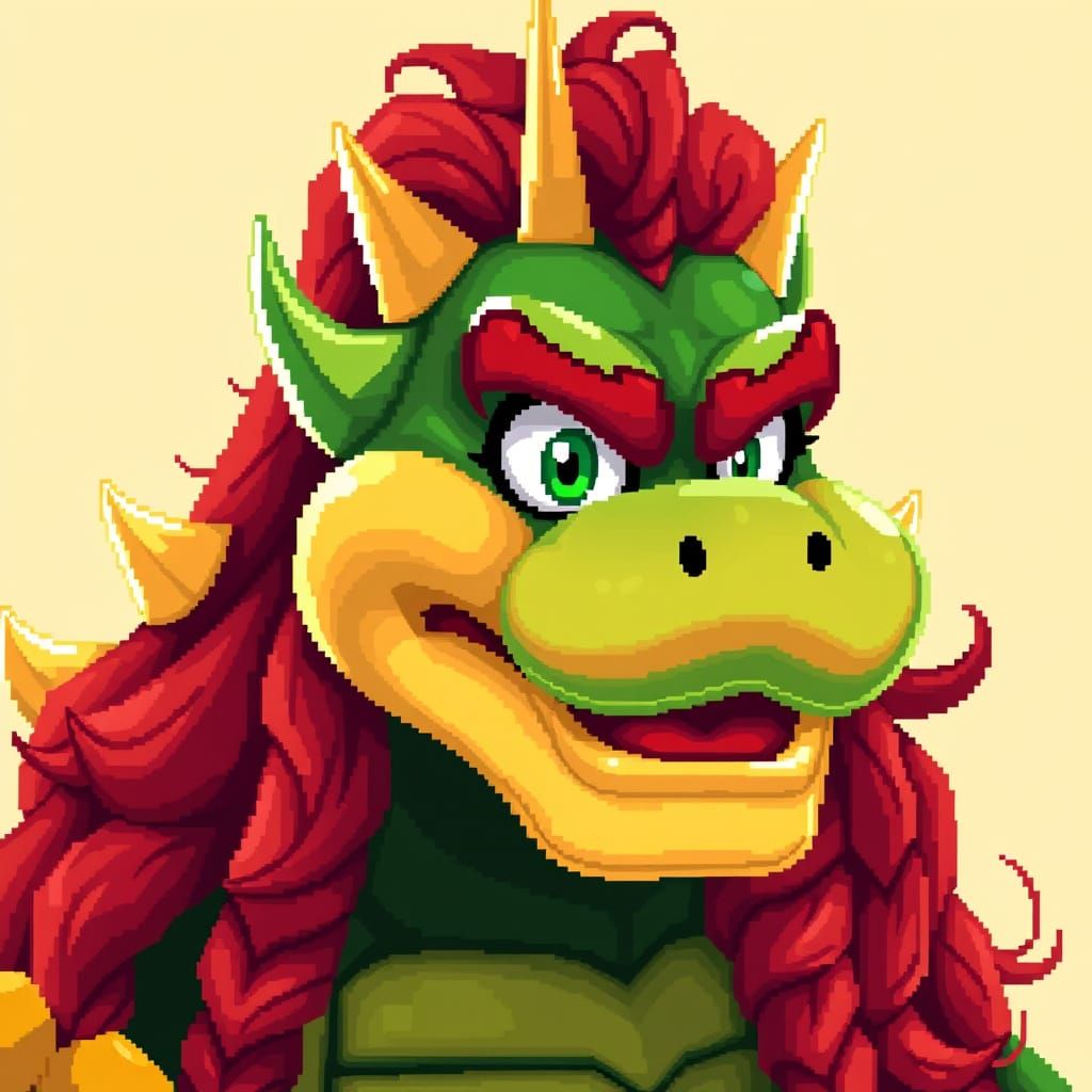Gender-Swapped King Koopa in 8-Bit Pixel Art