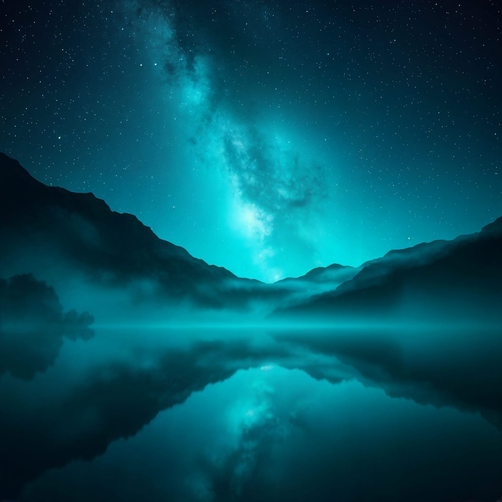 Synthwave Teal Lake Under Starry Night Sky