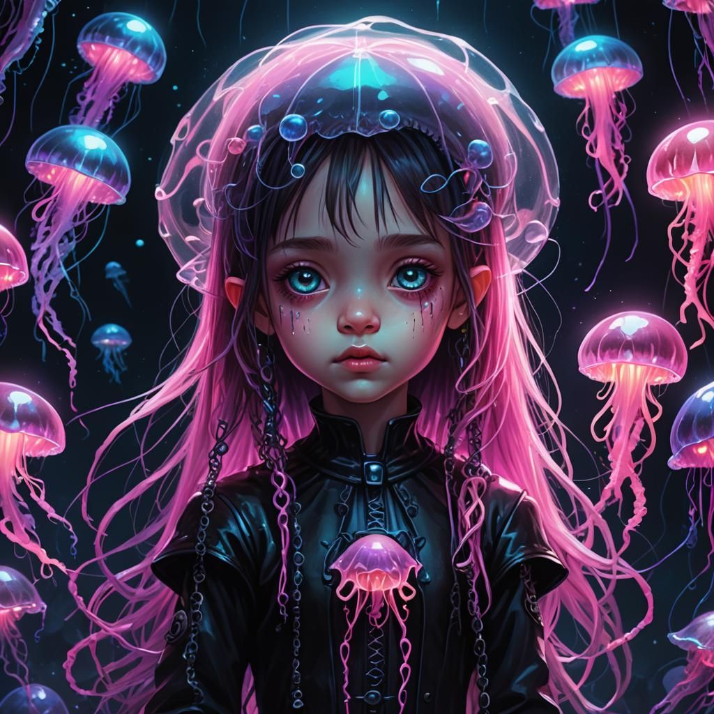 Gothic Alien Jellyfish Fantasy in Neon Colors