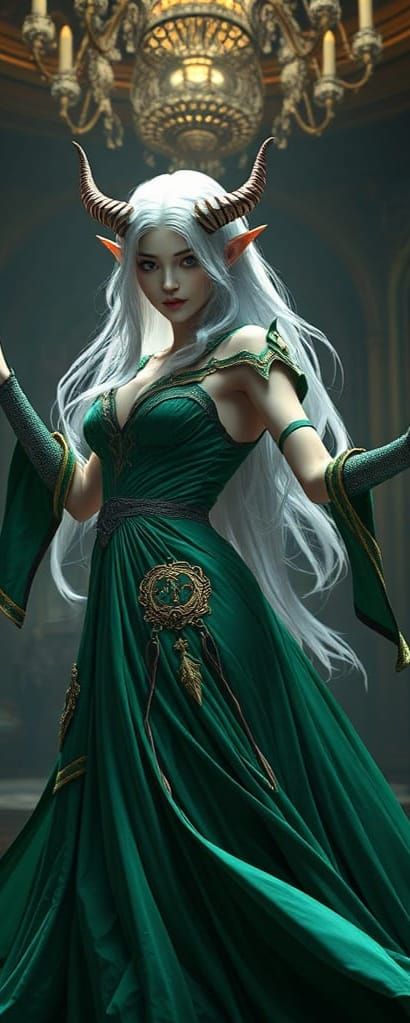 Ballroom Elf Woman Dancing in Green Gown