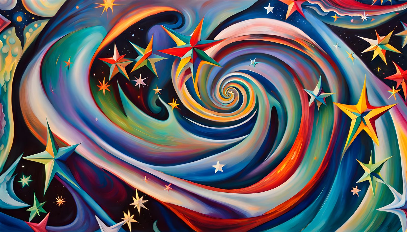 Iridescent Stars Formed From Cosmic Energy in Abstract Style