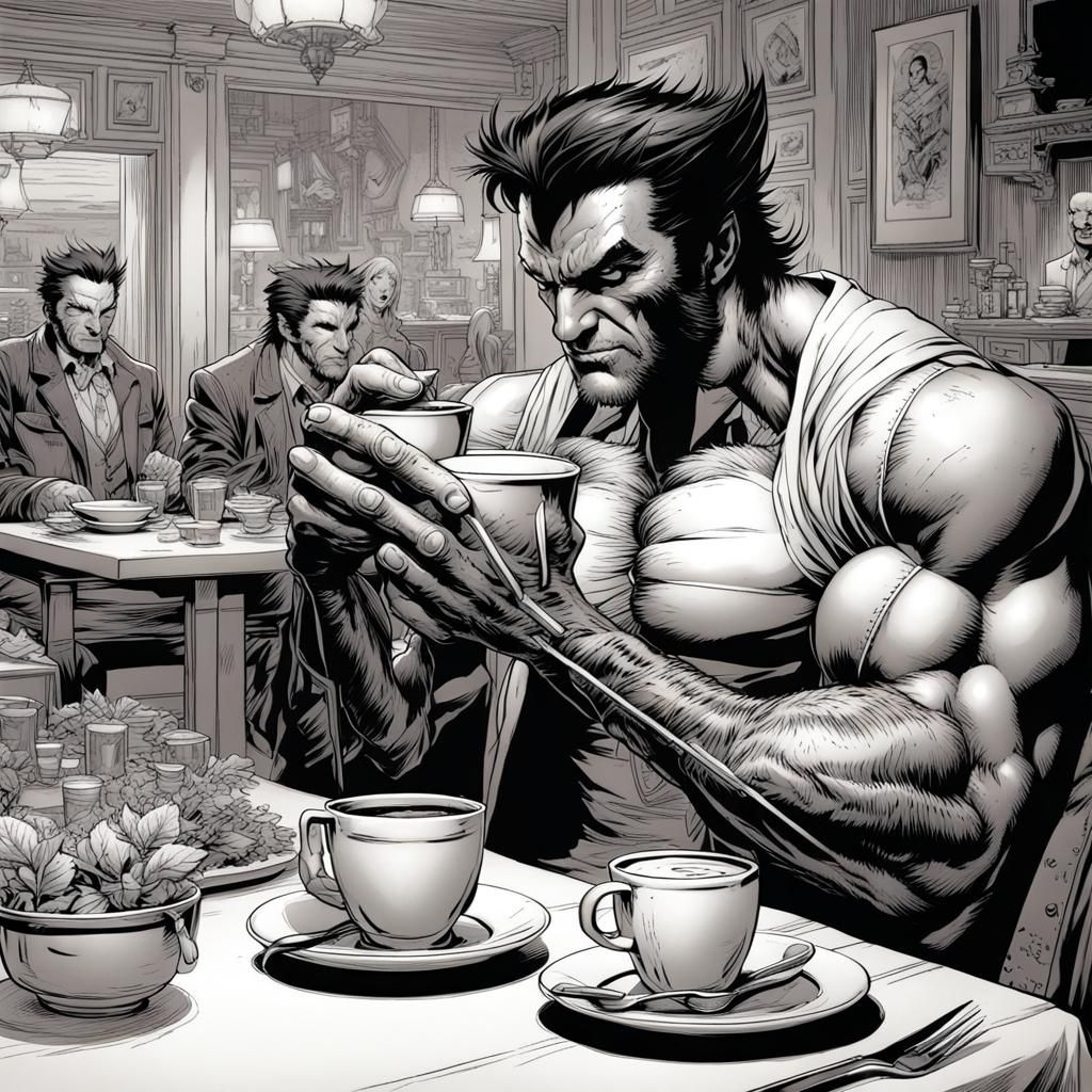 Wolverine at Diner, McFarlane Comic Book Art