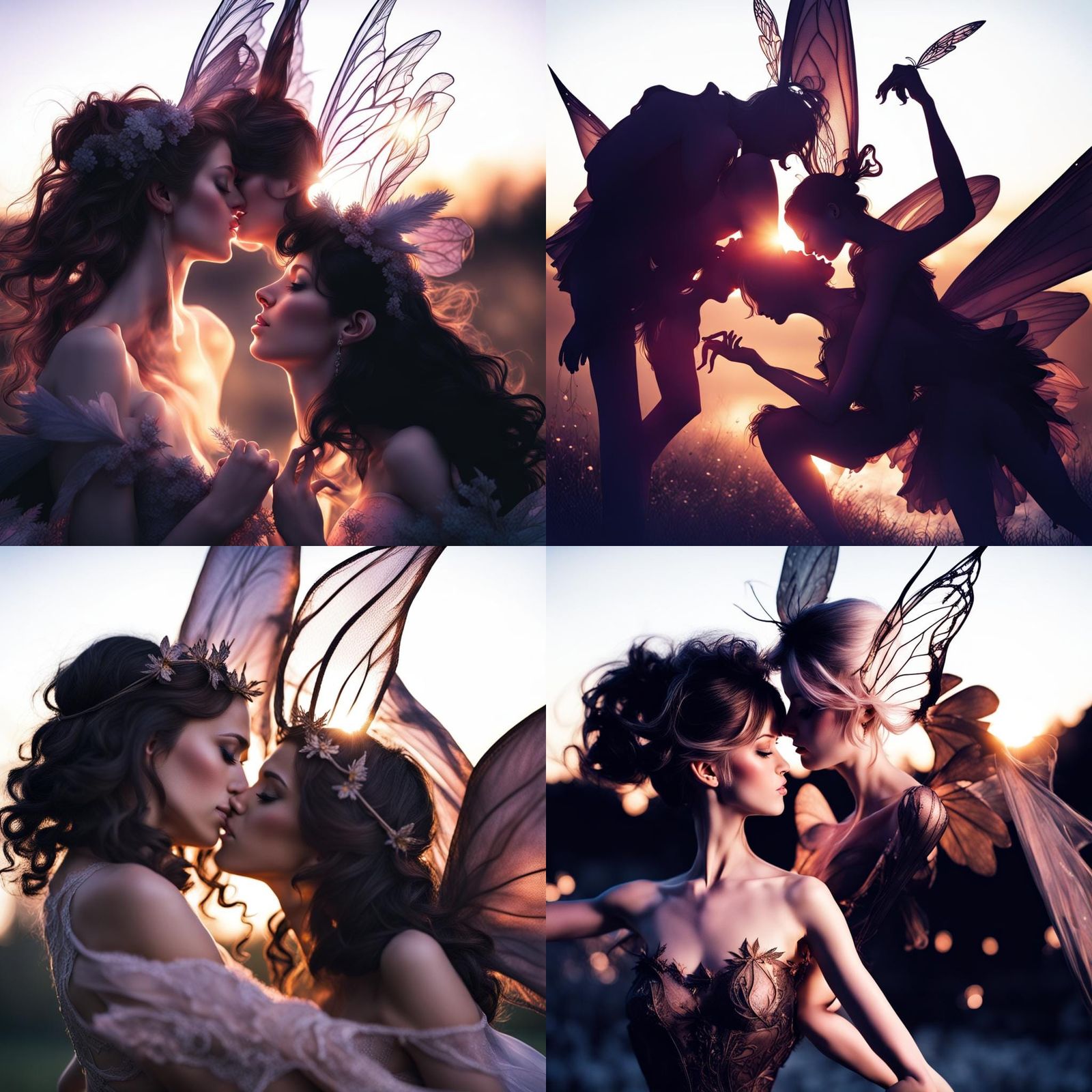 Fairies Dancing at Sunset: A Romantic Embrace