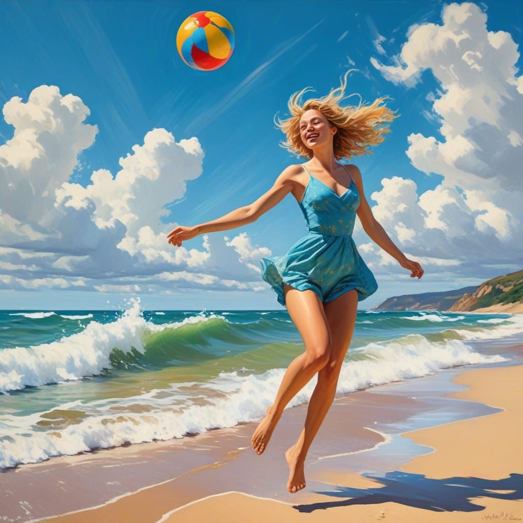 Elegant Beach Scene in Vibrant Colors