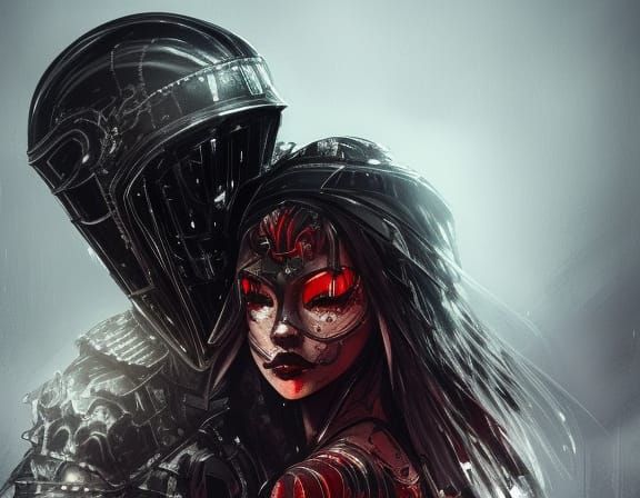 Armored Knight Protecting a Girl, Dark Fantasy Art