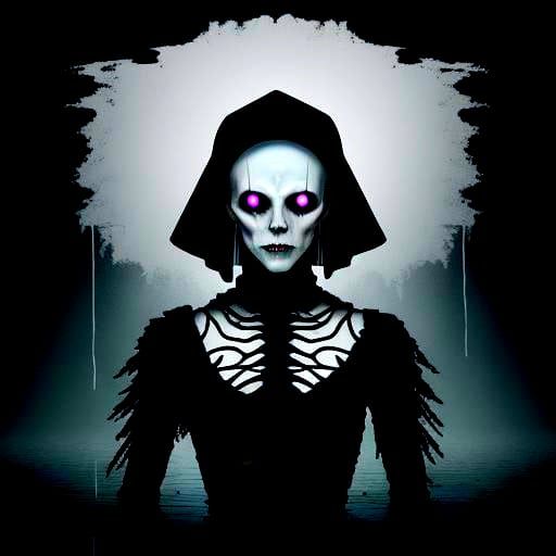 Creepy Female Wraith over Foggy Pond in Pop Art