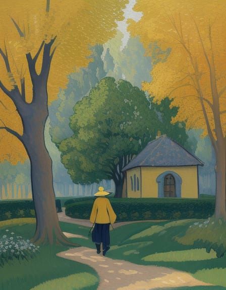 Whimsical Village in Emerald Mist