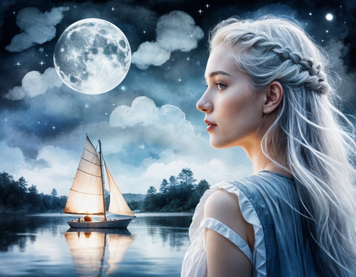 Sail on Silver Goddess in a Dreamy Moonlit Landscape