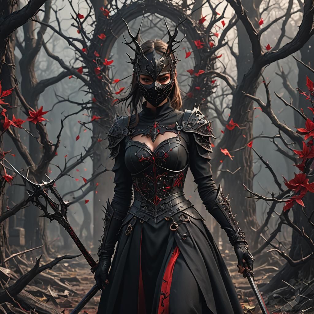 Fantasy Black Knight with Thorns and Sword
