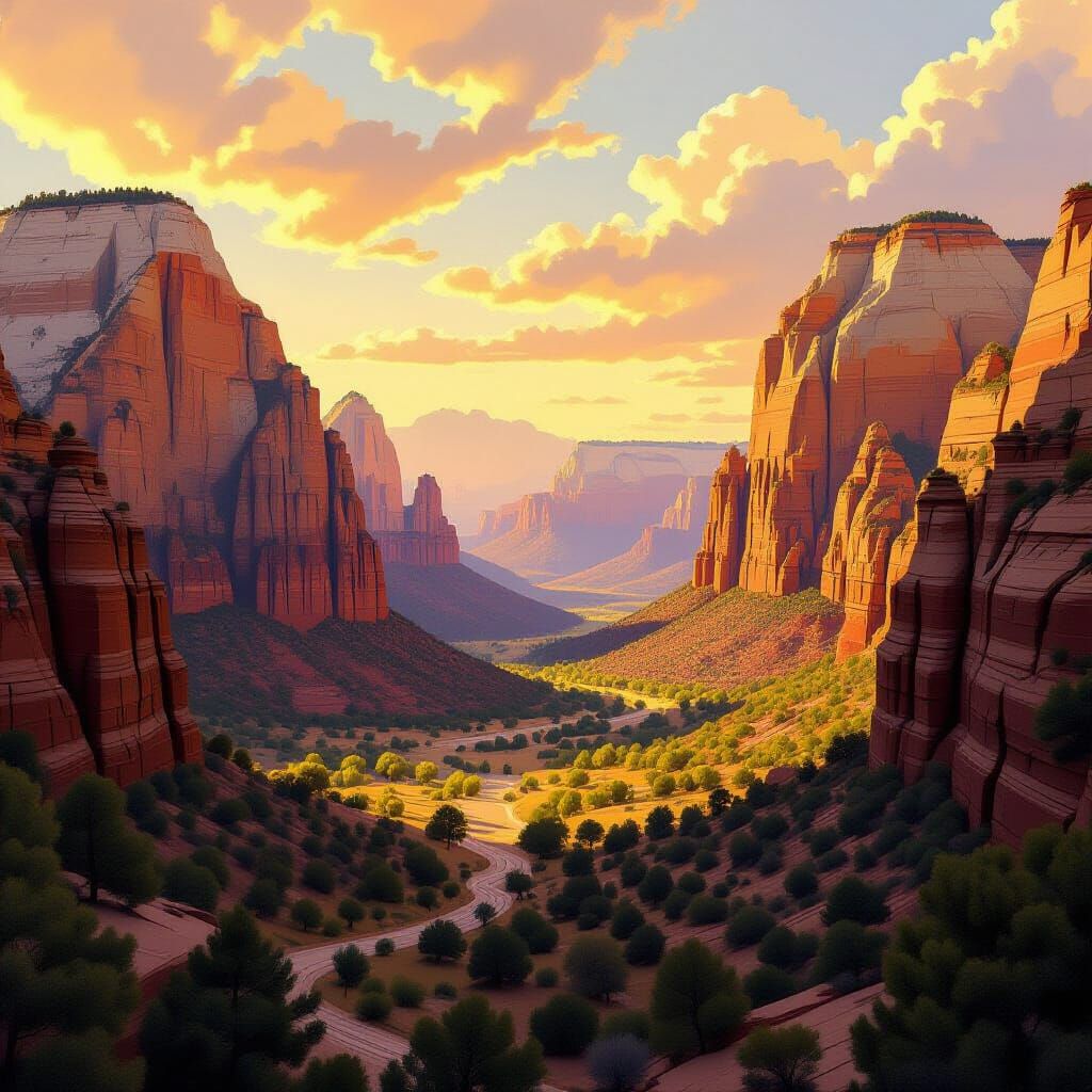 Zion National Park Landscape with Golden Light
