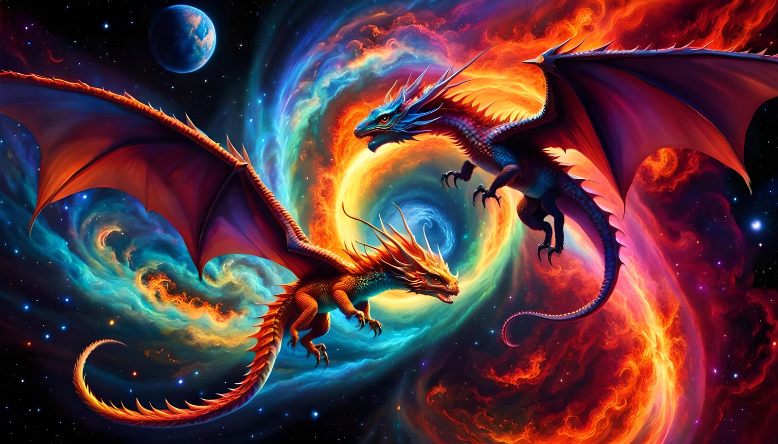 Cosmic Baby Dragons Racing Around Nebula Center