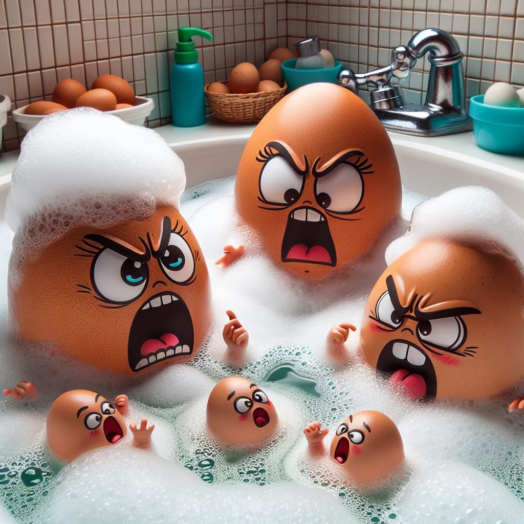 Angry Egg Children Refuse to Leave Bubble Bath with Yelling....